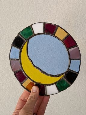 Handmade Stained Glass Sun Catcher Round Tiffany Style Celestial Sun Multicolor
